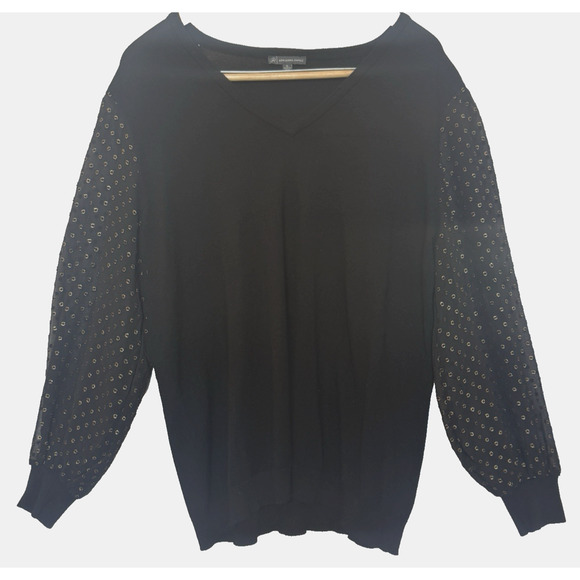 Adrianna Papell Womens Lightweight Sweater Size XL Sheer Gold Metallic Preppy - Picture 1 of 10